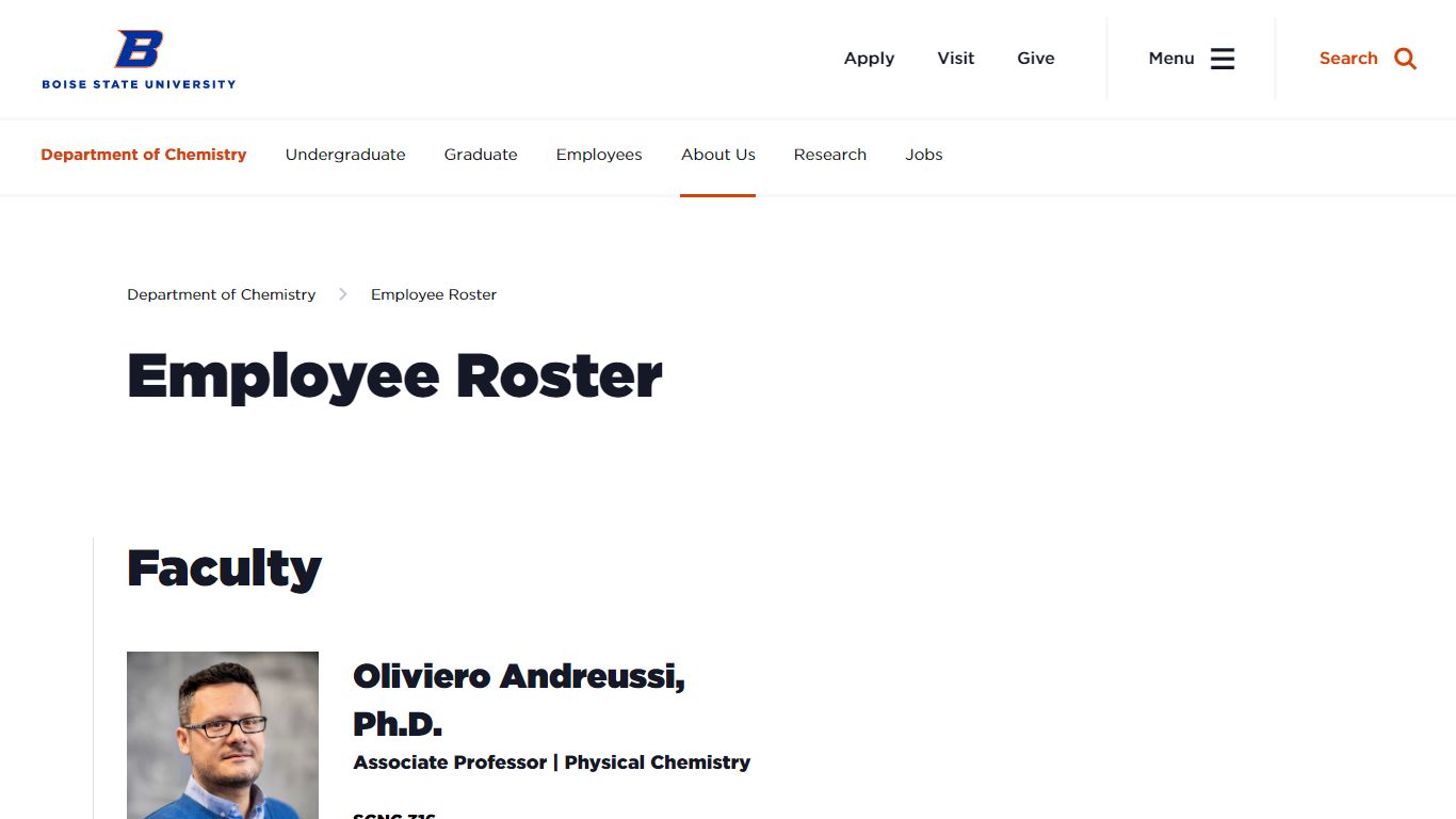 Employee Roster - Department of Chemistry